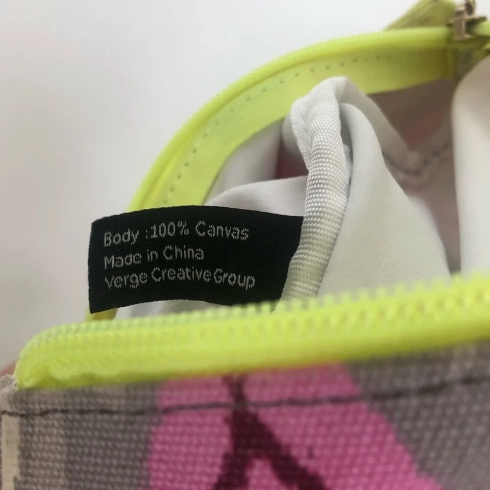 Barneys New York Vibrant Pink and Gray Chevron Cosmetic Bag